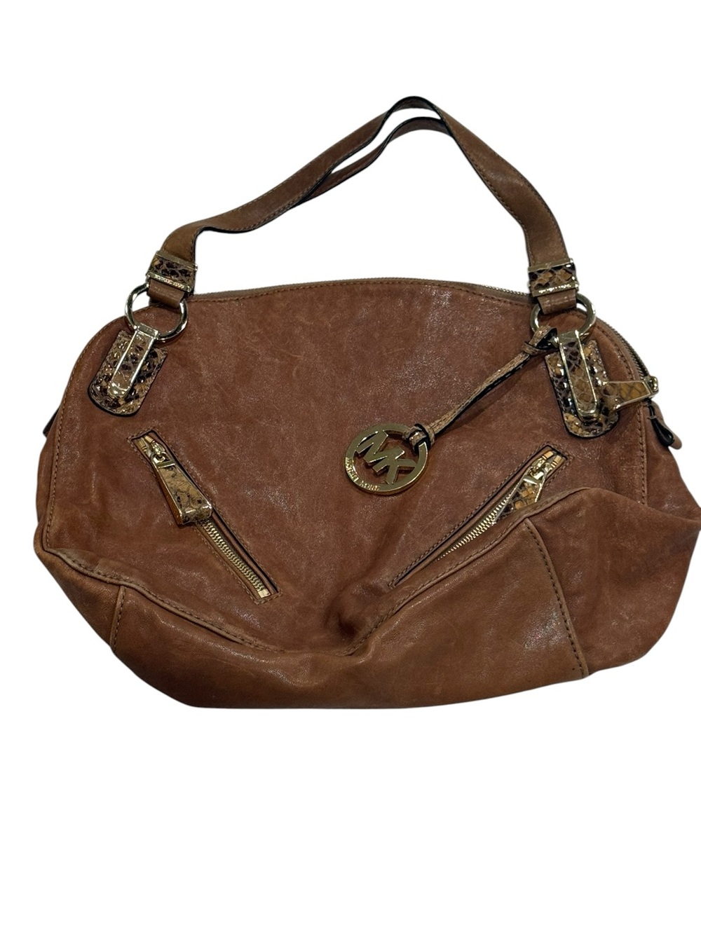 Michael Kors Women's Matilda Satchel Brown Shoulder Bag Gold Hardware Charm
